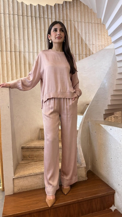 Oversized Satin Top – DB13993VS - Brown Loft