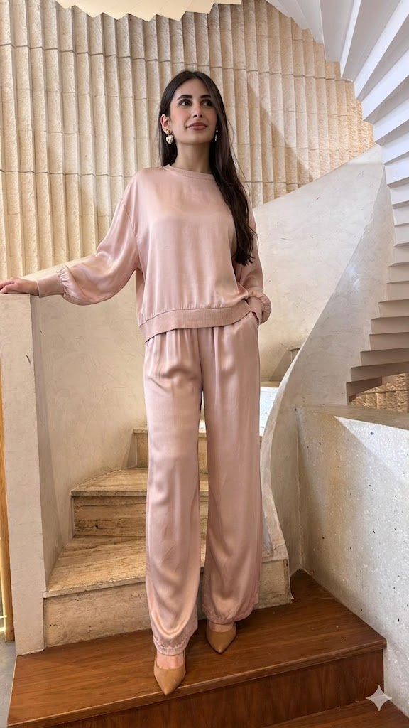 DB14570VS Wide Leg Satin Pants بنطلون ساتان واسع الساق - Brown Loft