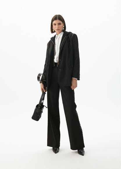 2502020/4014 Pinstriped Jacket with Detachable Hood and Classic Straight Pants - Brown Loft