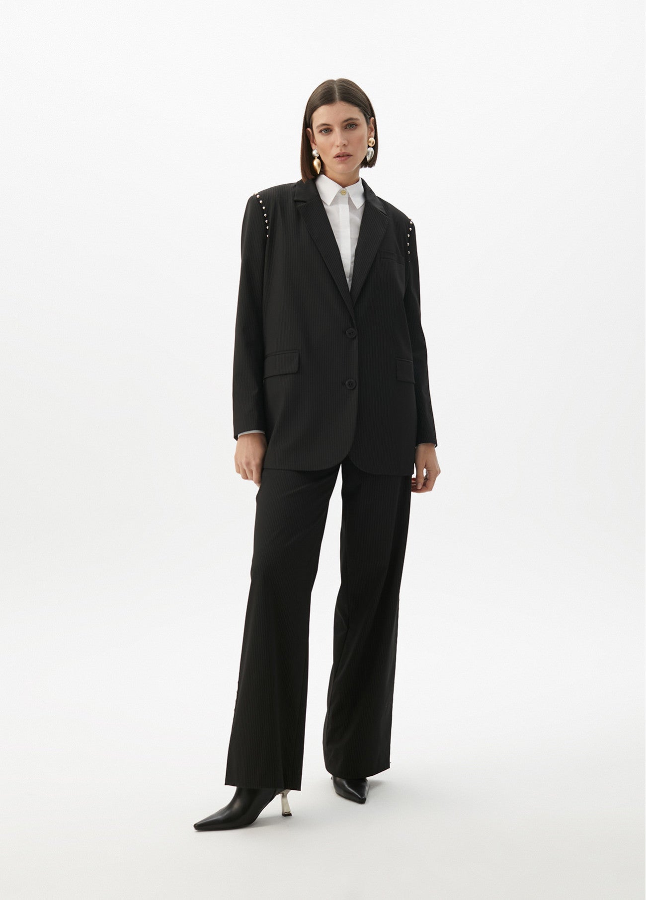 2502020/4014 Pinstriped Jacket with Detachable Hood and Classic Straight Pants - Brown Loft
