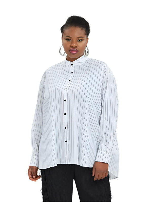 8201.3023 (Long Back Oversized Stripe Shirt) قميص مخطط طويل الظهر كبير الحجم