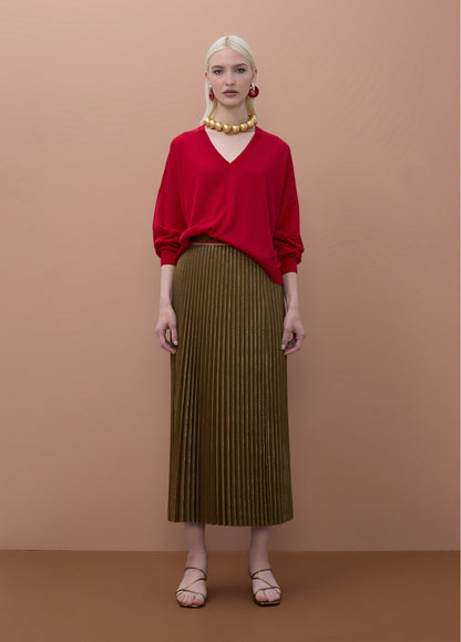 MS2608004 Pleated Midi Skirt تنورة متوسطة الطول مطوية - Brown Loft