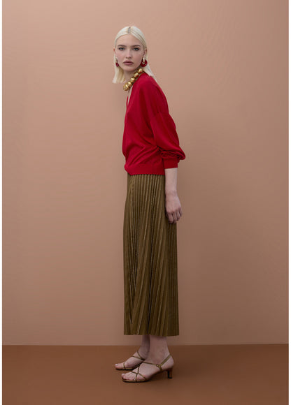 MS2608004 Pleated Midi Skirt تنورة متوسطة الطول مطوية - Brown Loft