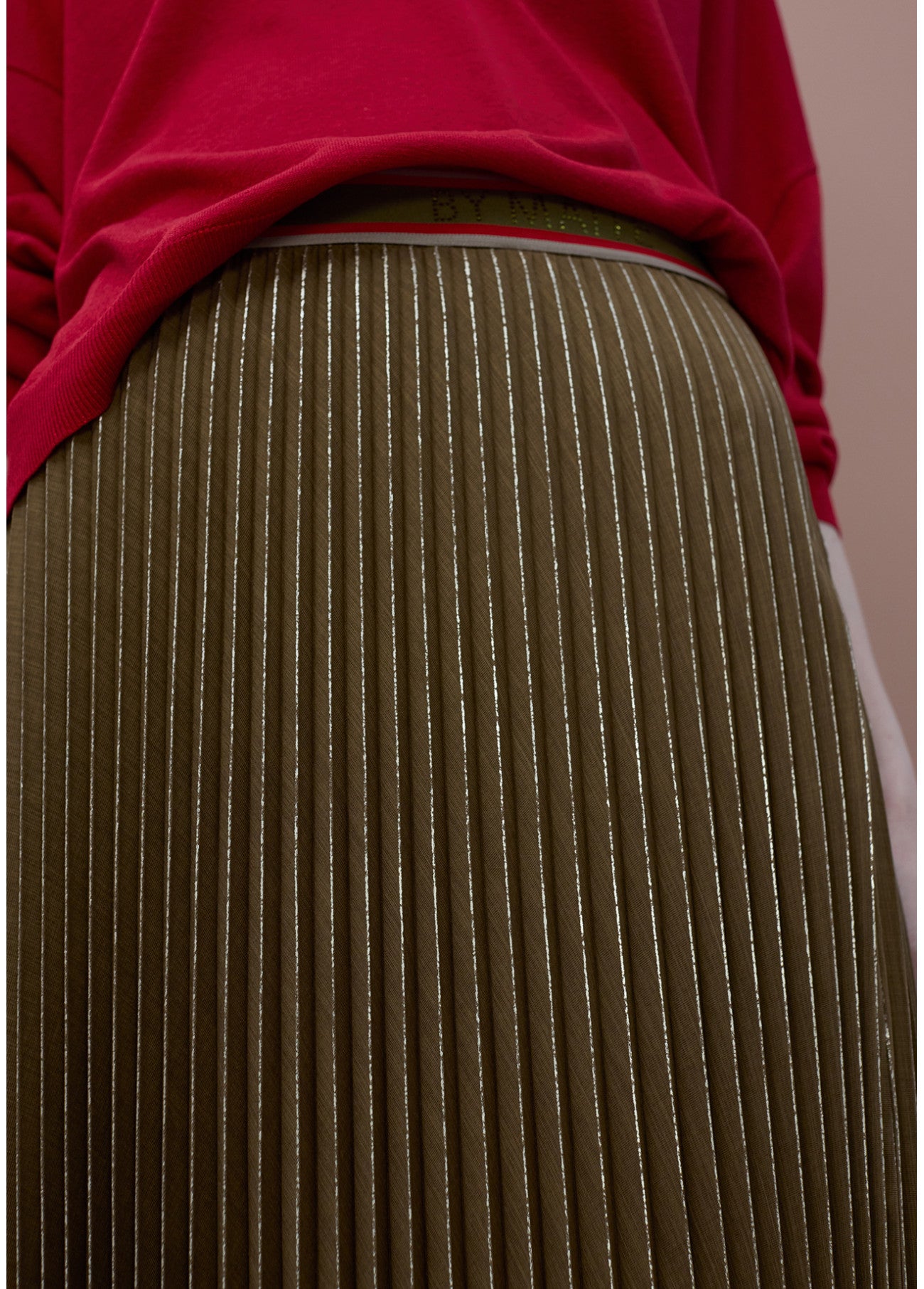 MS2608004 Pleated Midi Skirt تنورة متوسطة الطول مطوية - Brown Loft