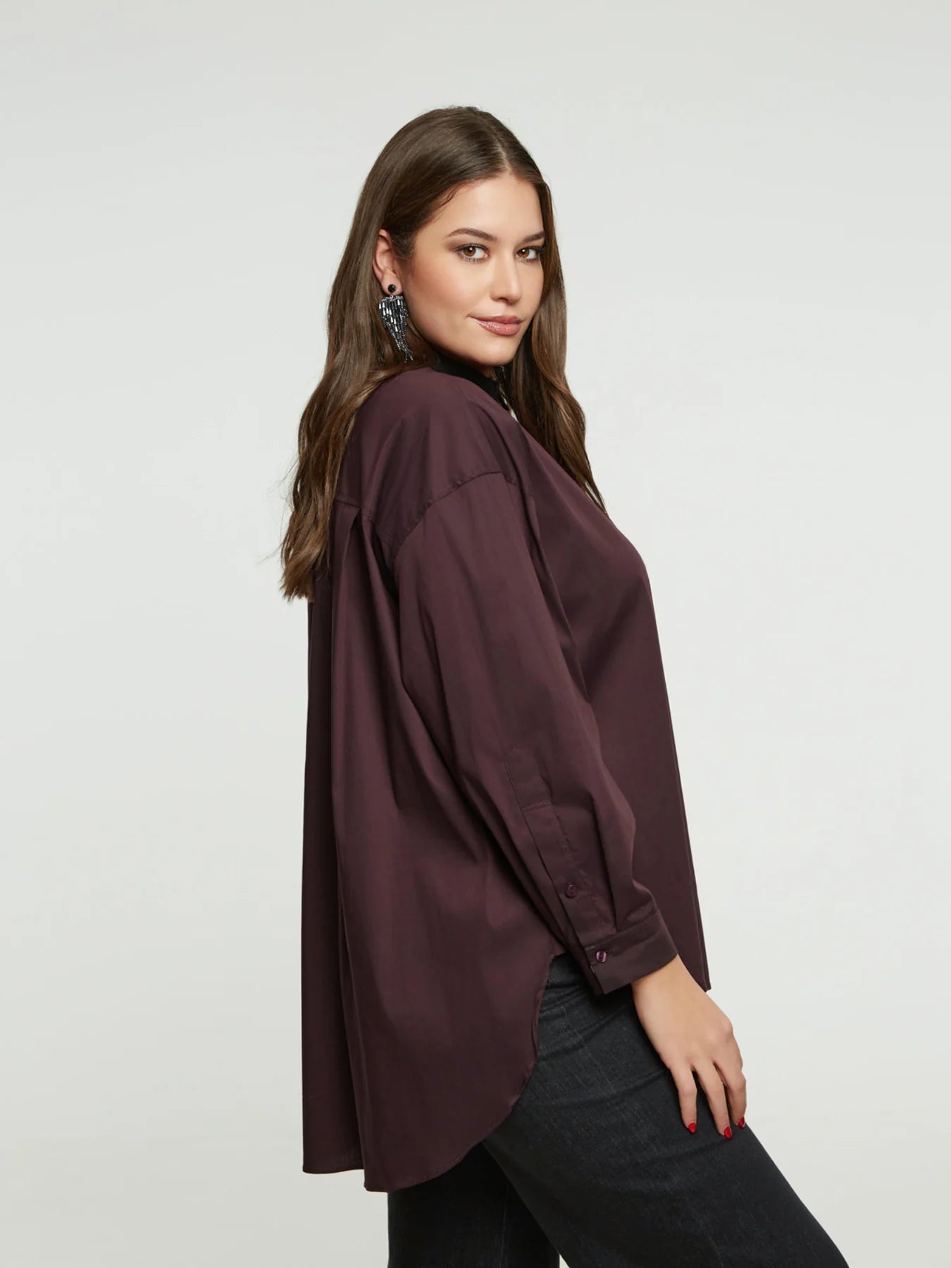 8401.3013 Long Back Oversized Shirt - Brown Loft