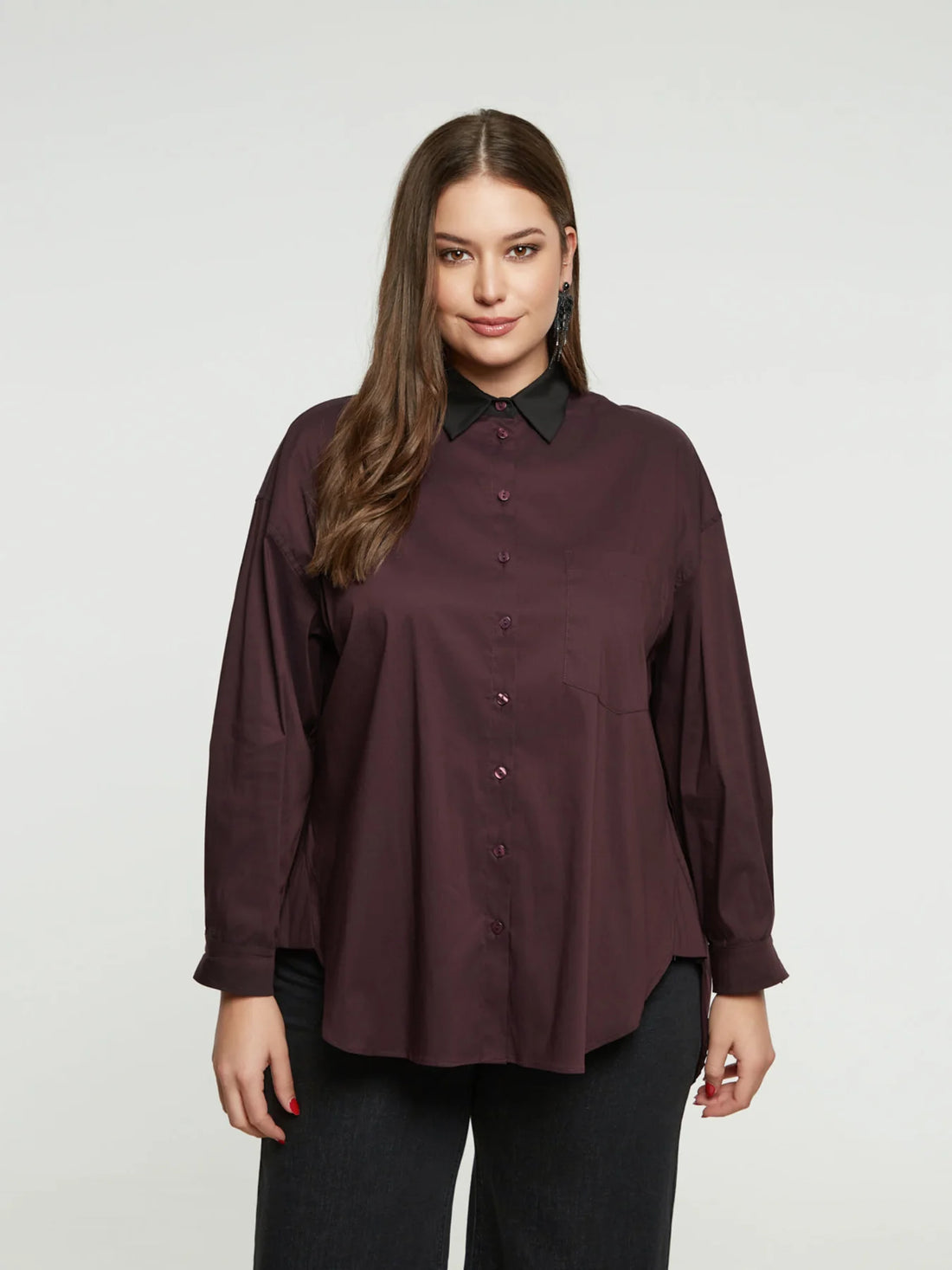 8401.3013 Long Back Oversized Shirt - Brown Loft