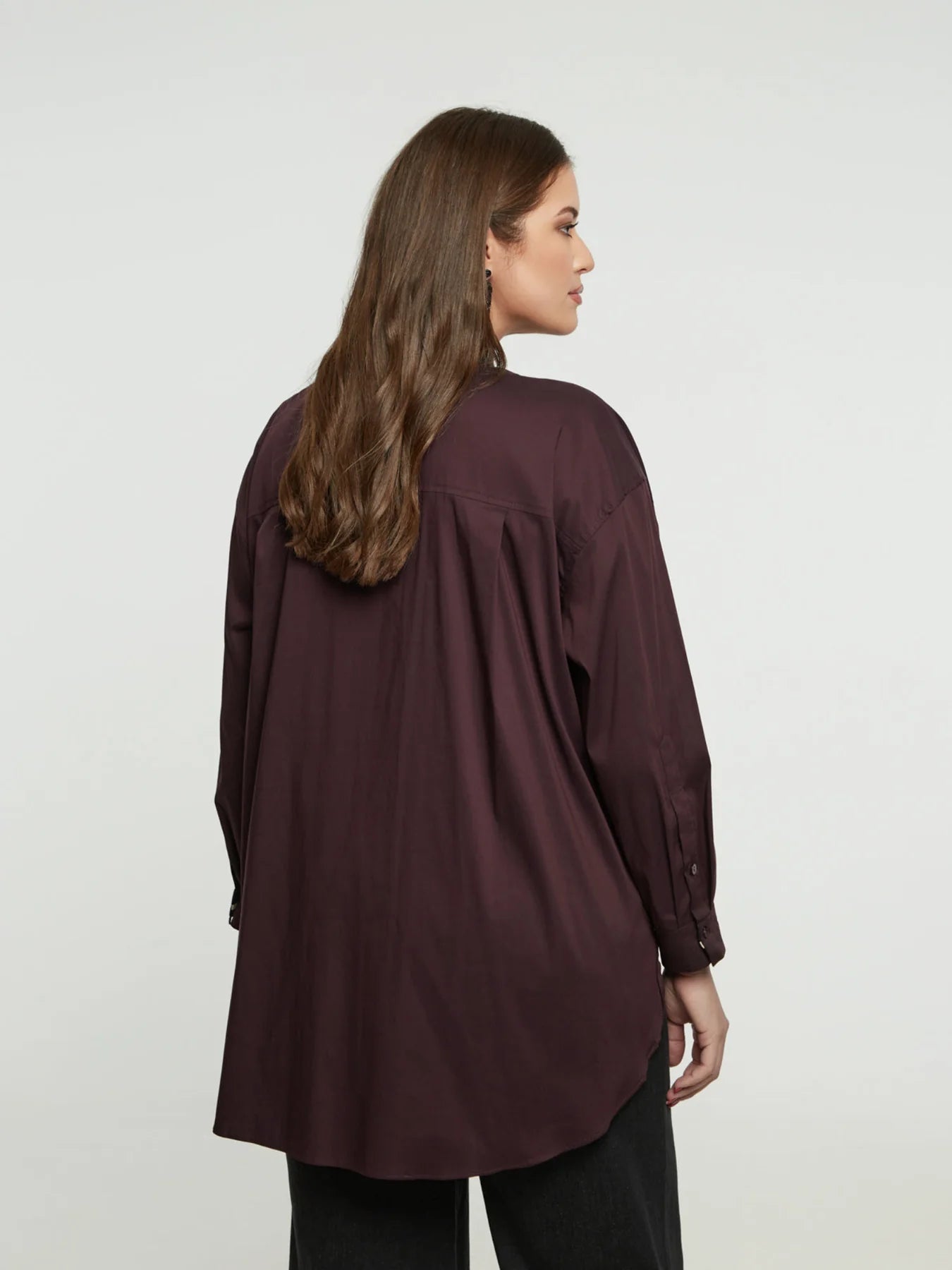 8401.3013 Long Back Oversized Shirt - Brown Loft