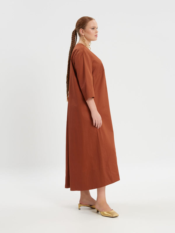 8201.7170 Poplin V Neck Dress فستان بوبلين بياقة V