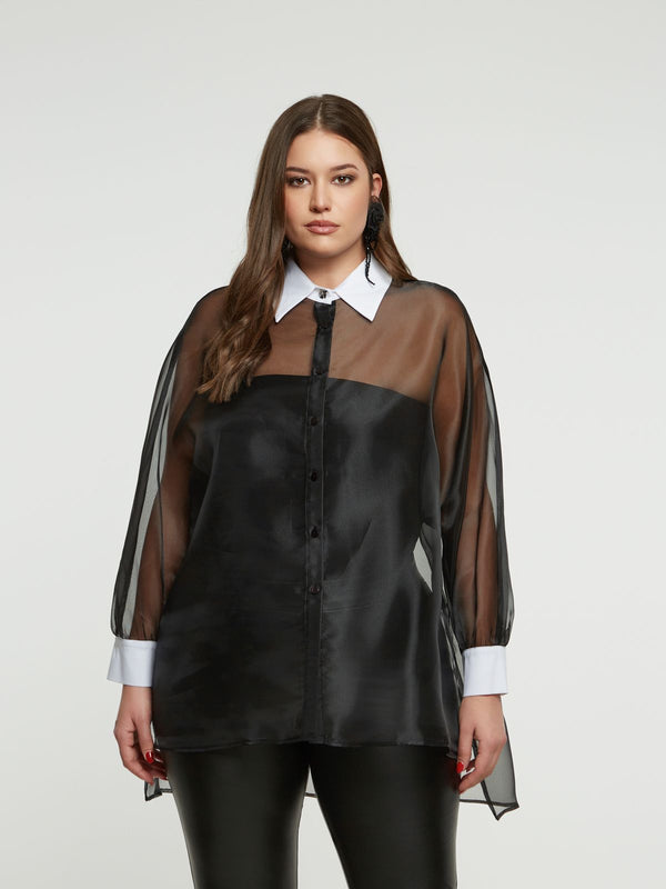 8401.3014  Long Back Oversized Tulle Shirt قميص تول كبير الحجم بظهر طويل