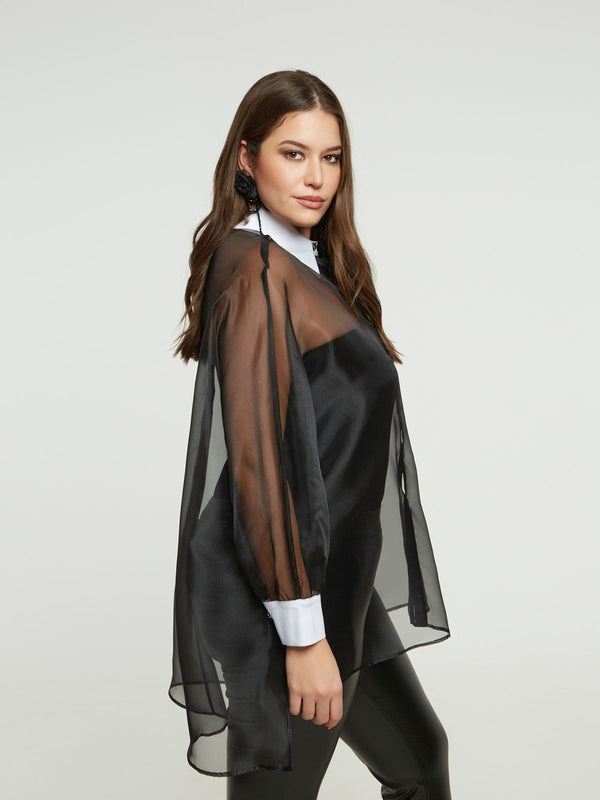 8401.3014  Long Back Oversized Tulle Shirt قميص تول كبير الحجم بظهر طويل