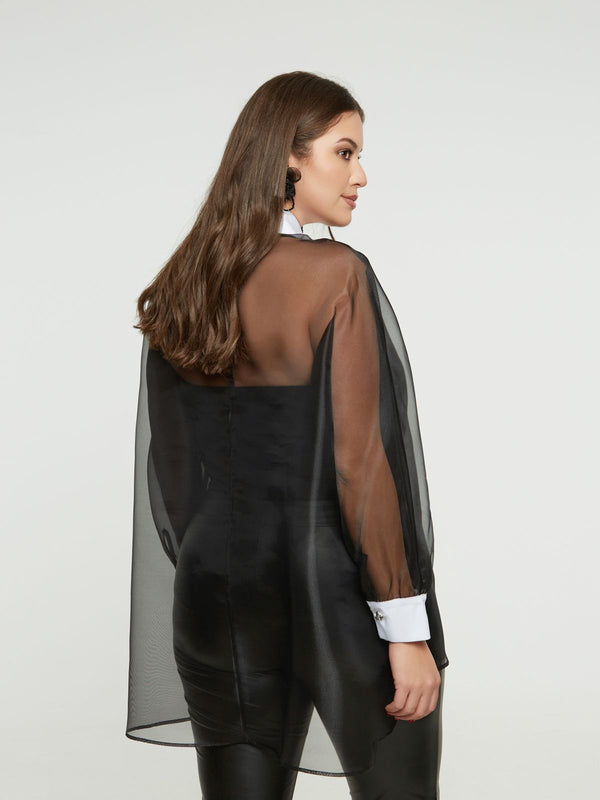 8401.3014  Long Back Oversized Tulle Shirt قميص تول كبير الحجم بظهر طويل