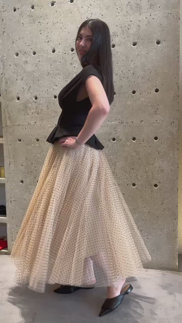 CK08077-3 Black Dot Long Tulle Skirt