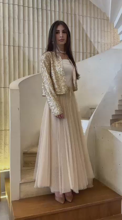 08077-3 White Dot Long Tulle Skirt تنورة تول طويلة