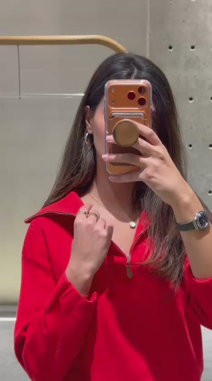 Red Quarter-Zip Pullover Top U80616