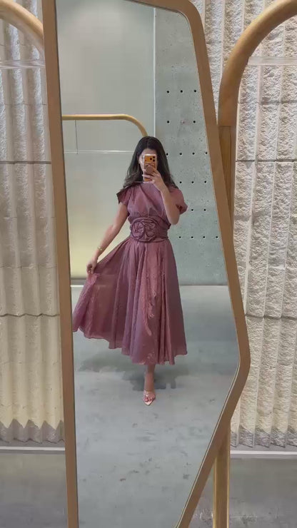 Cowl Neckline Taffeta Top and Skirt Set 26SS-BK8010/612