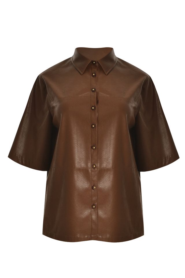 Faux Leather Button-Up Shirt 8601.3010