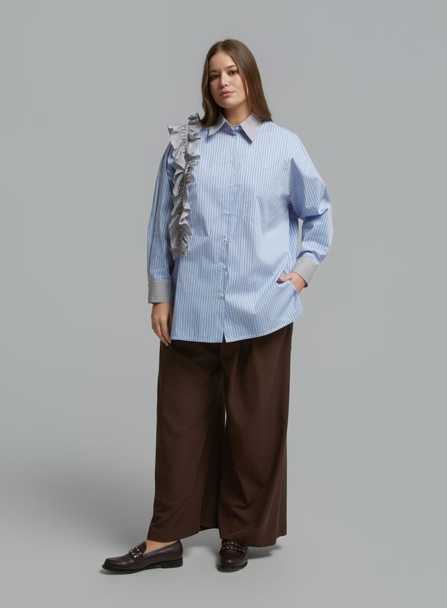 Asymmetric Ruffle Striped Shirt 8601.3018
