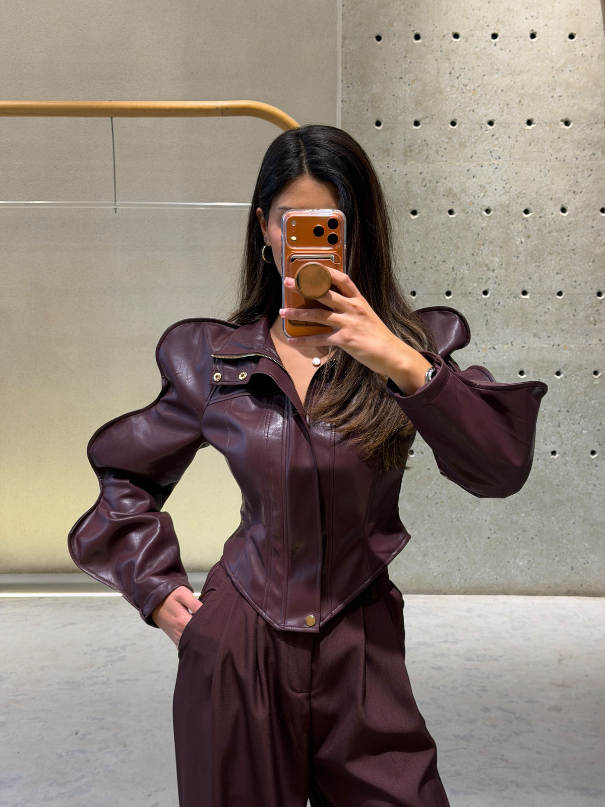T2215 Faux Leather Cropped Jacket