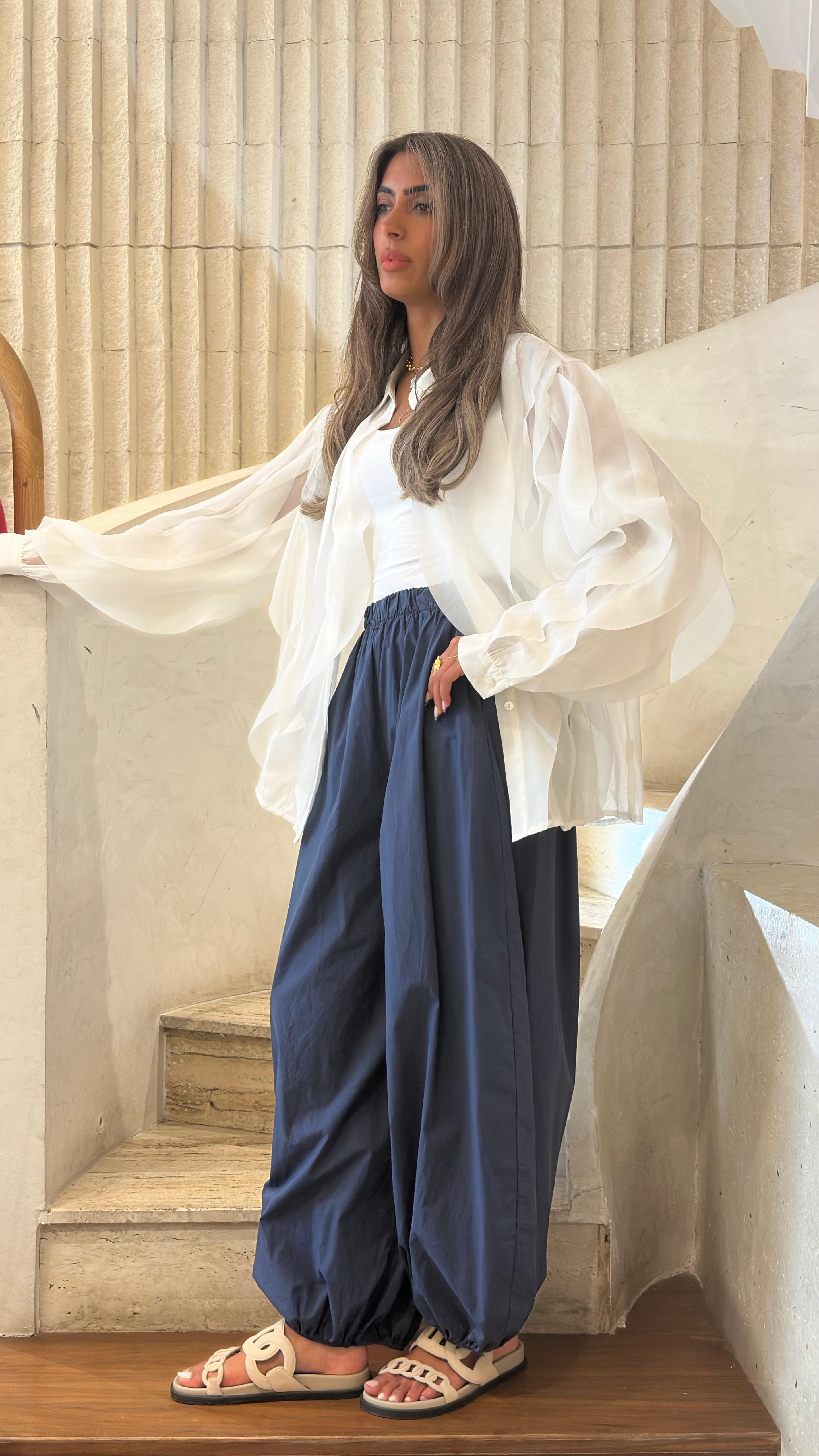 TDM08726 Parachute Harem Pants سروال حريمي واسع من قماش الباراشوت - Brown Loft