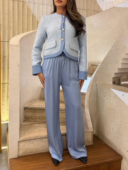 DB14570VS Wide Leg Satin Pants بنطلون ساتان واسع الساق - Brown Loft