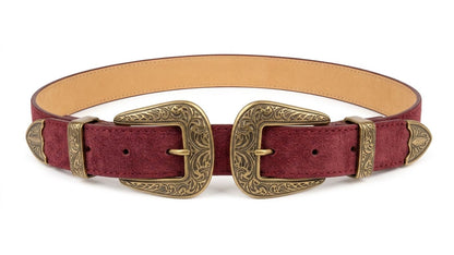 BK0146 Double Up Buckle Belt حزام بإبزيم مزدوج - Brown Loft
