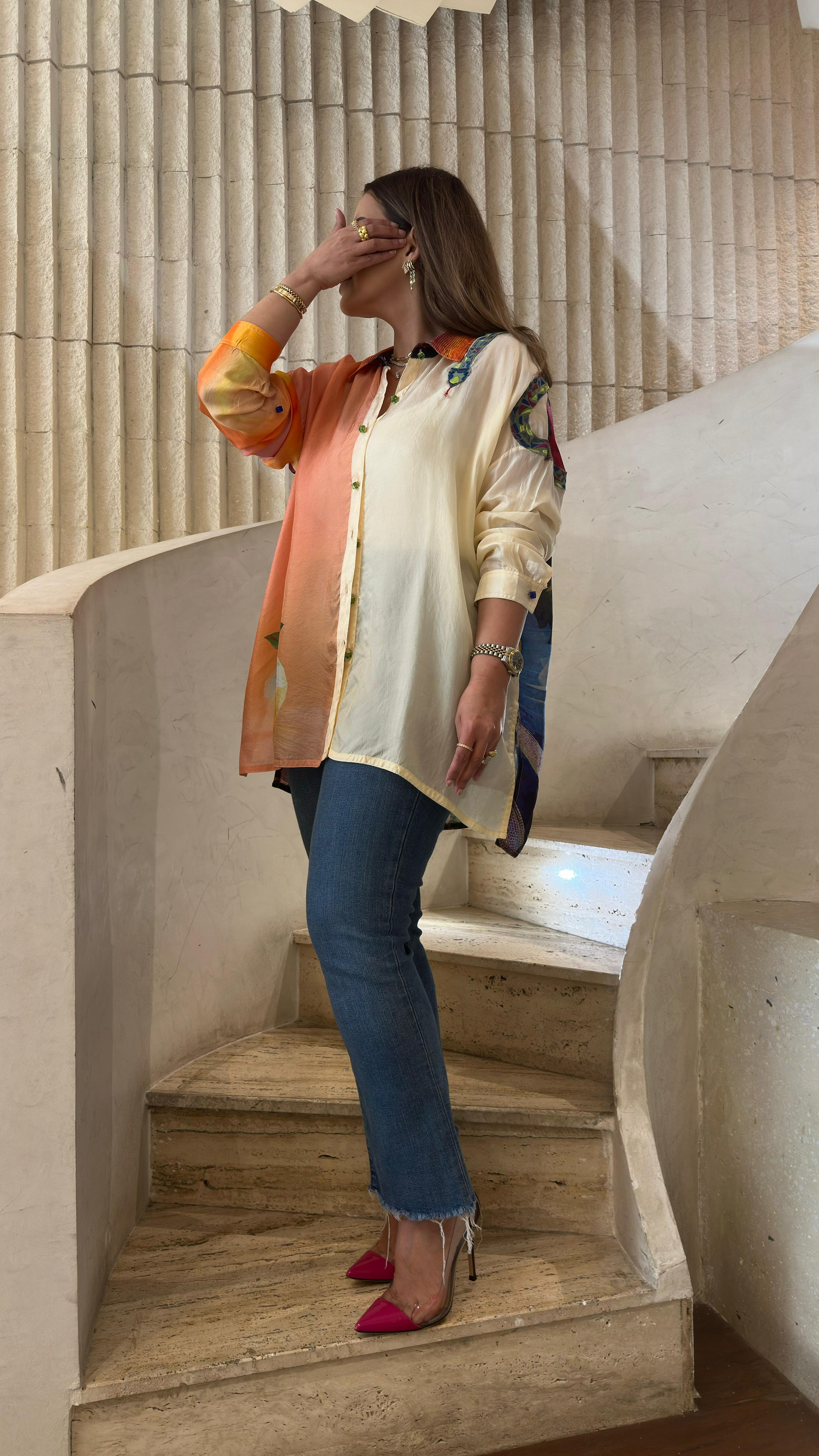 Shirt Eden Buttoned Collared Oversized Silk Satin Shirt - Brown Loft