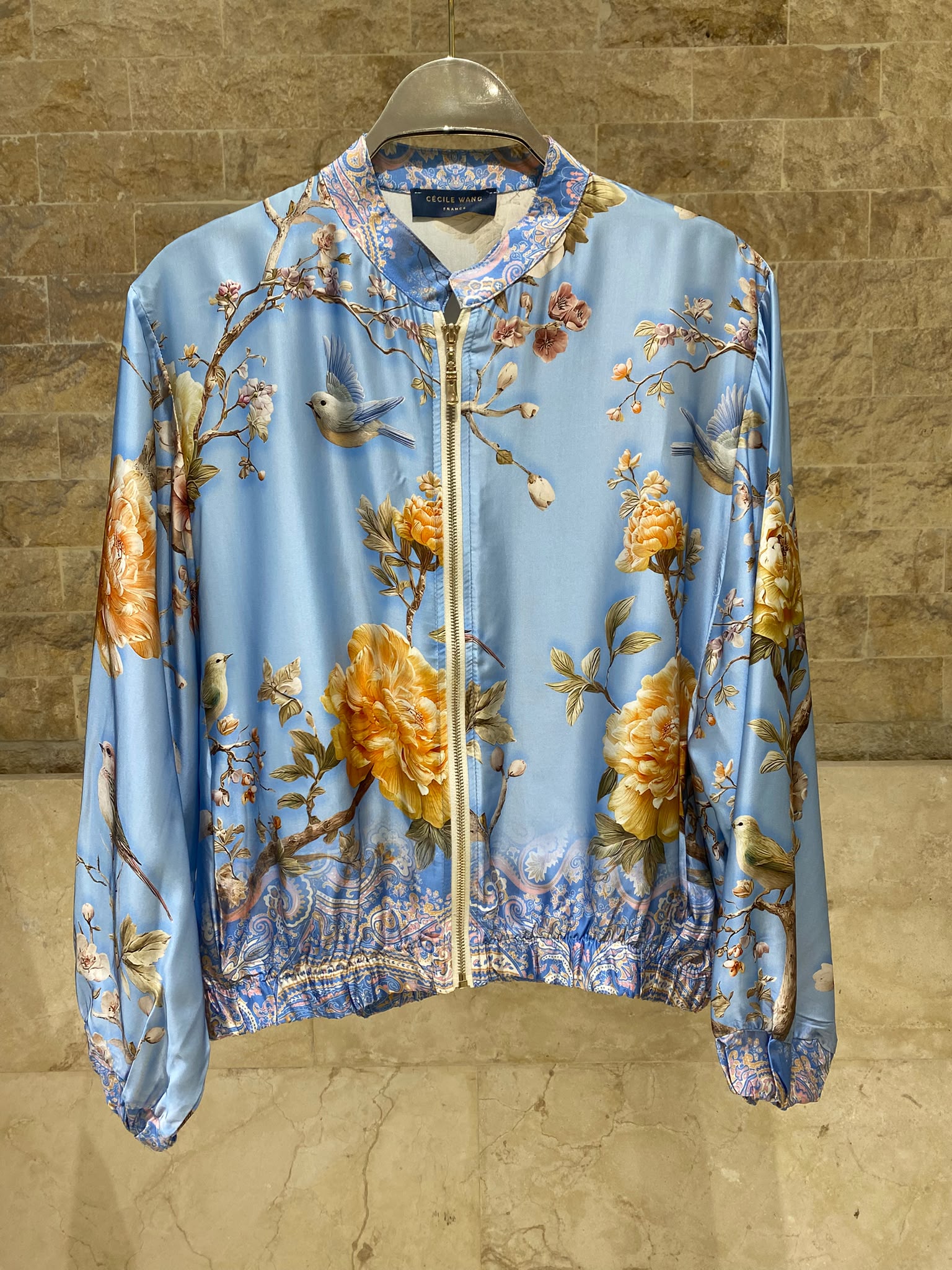Floral and Bird Printed Satin Bomber Jacket and Pants Set KD8772/6637VS-11