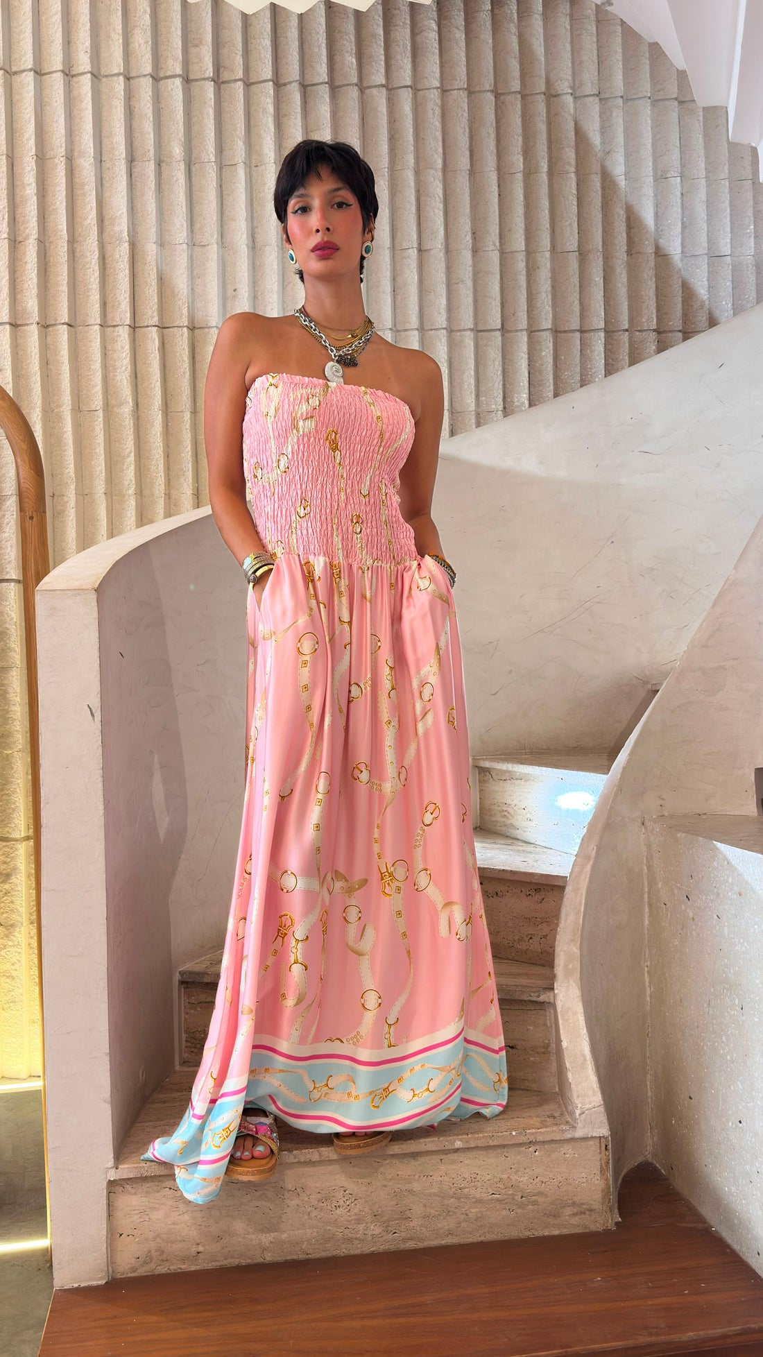 KD9668VS-1 Strapless Tube Smocked Satin Dress