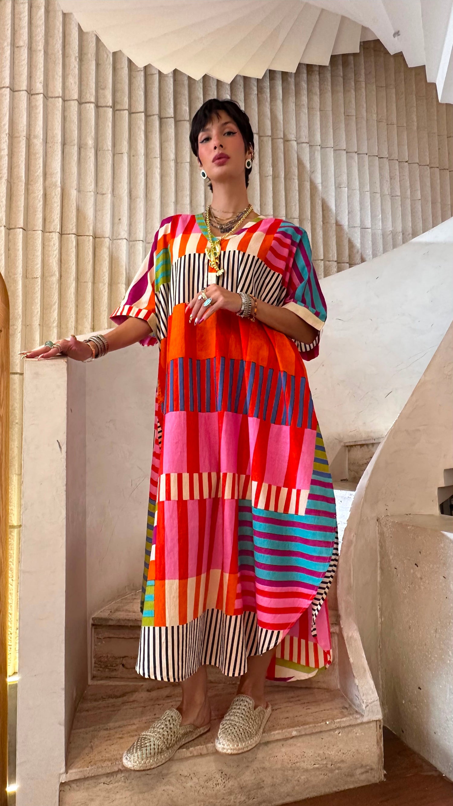 Multicolor Geometric Printed Dress 67916-1355