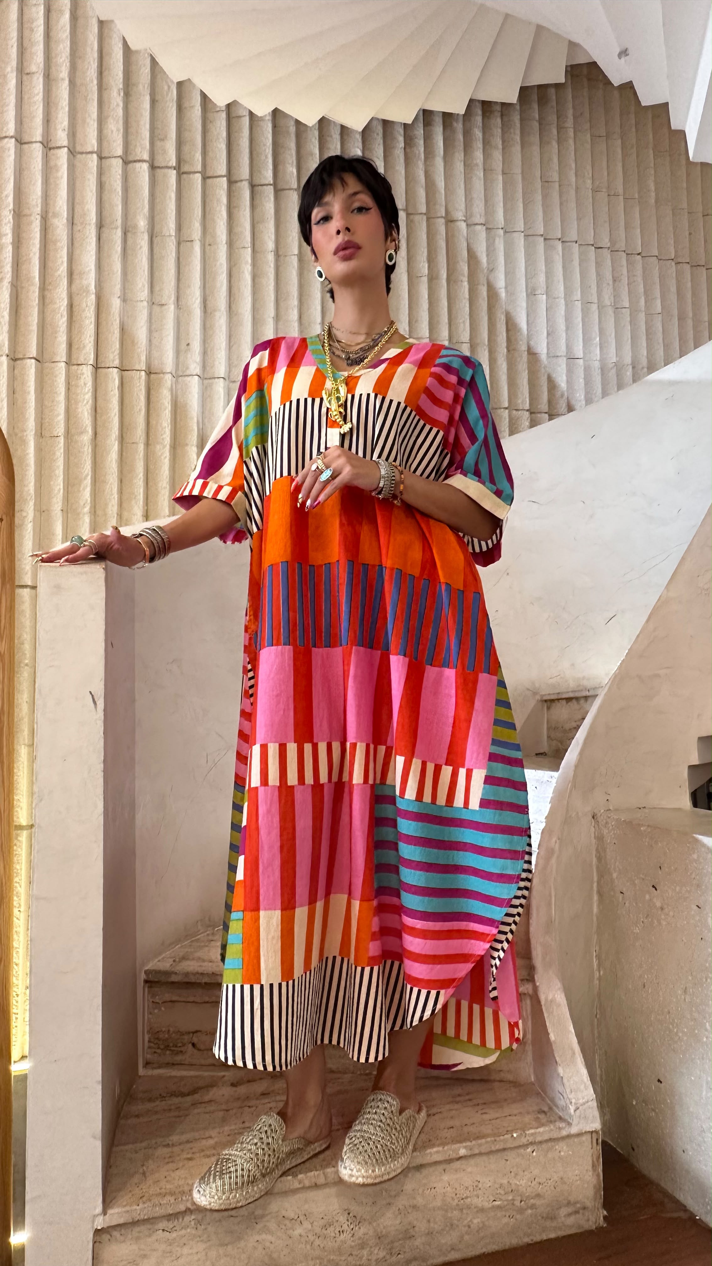 Multicolor Geometric Printed Dress 67916-1355