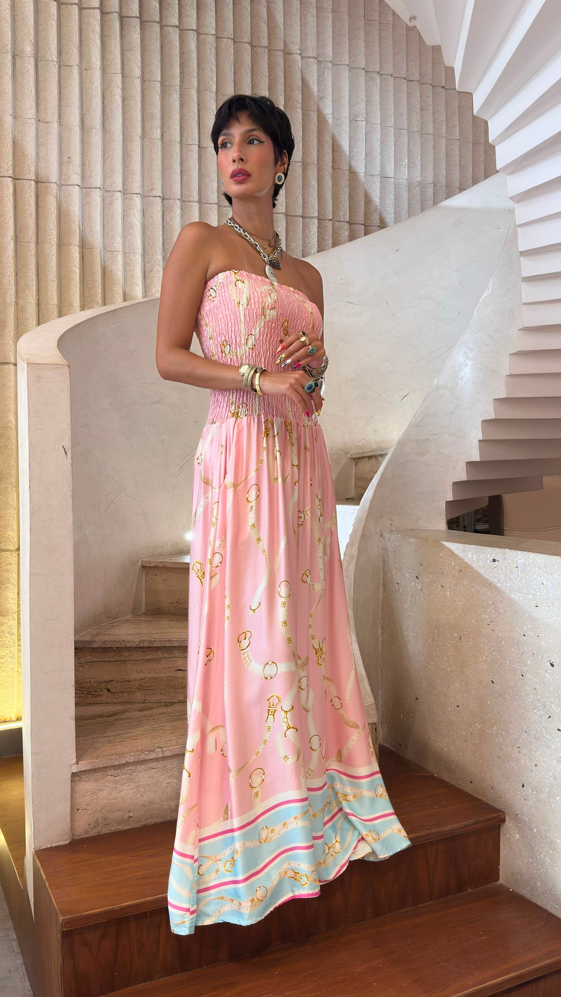KD9668VS-1 Strapless Tube Smocked Satin Dress