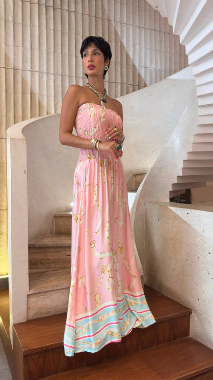 KD9668VS-1 Strapless Tube Smocked Satin Dress