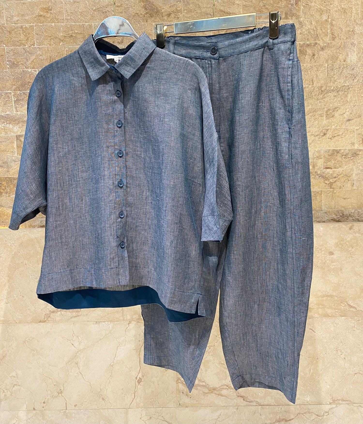 26S-1092/8093 Oversized Linen Shirt and Pants قميص وبنطال من الكتان واسع - Brown Loft