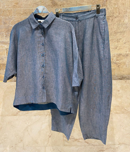 26S-1092/8093 Oversized Linen Shirt and Pants قميص وبنطال من الكتان واسع - Brown Loft