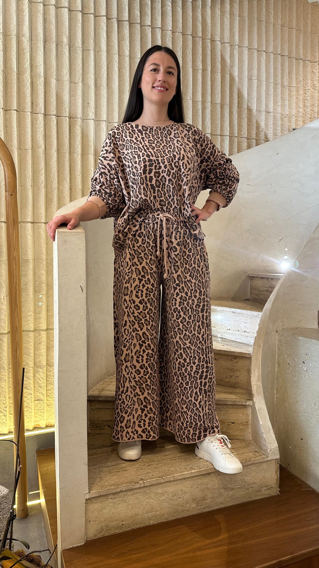 CWM53903/905 Oversized Leopard Print Sweater and Pants Set - Brown Loft