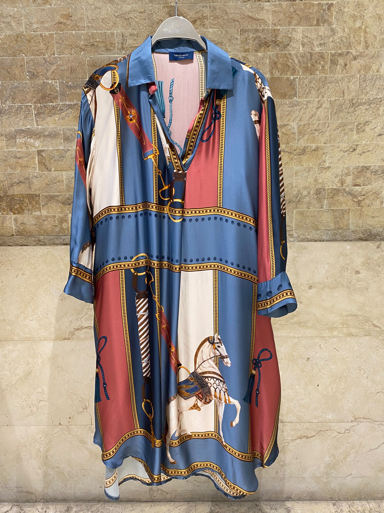 KD6120VS-2 Equestrian Print Satin Oversized Dress