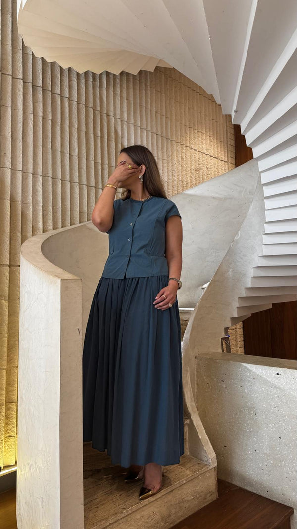 26S-3062 Buttoned Layered Dress فستان متعدد الطبقات بأزرار