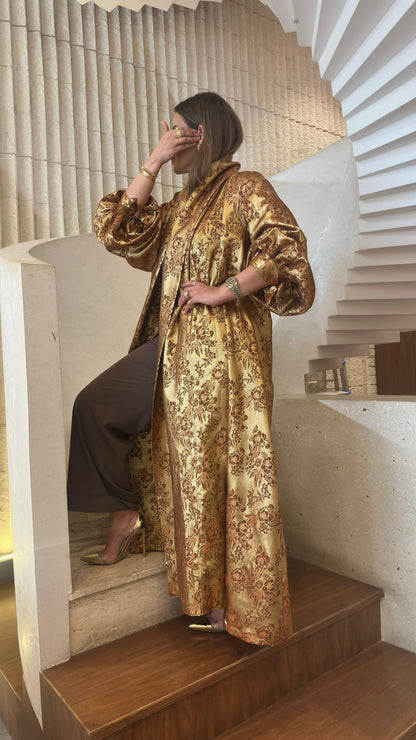 Daiki Ornate Floral Patterned Kimono - Brown Loft