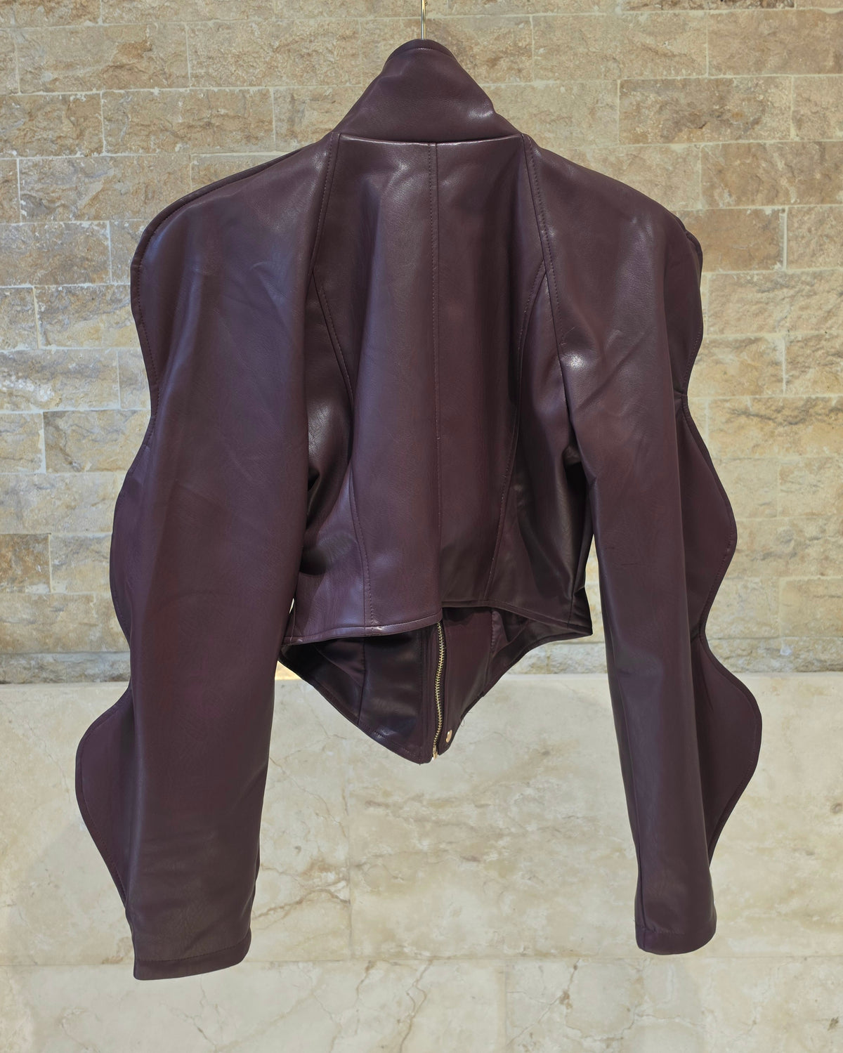 T2215 Faux Leather Cropped Jacket