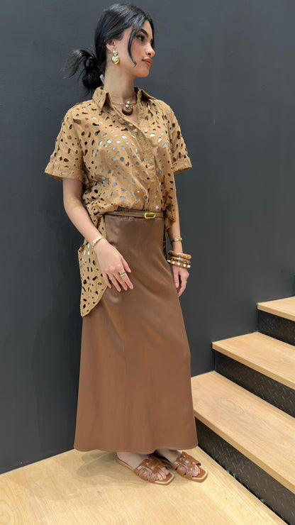 MS2615057 Eyelet Embroidered Shirt قميص مطرز بعين صغيرة - Brown Loft