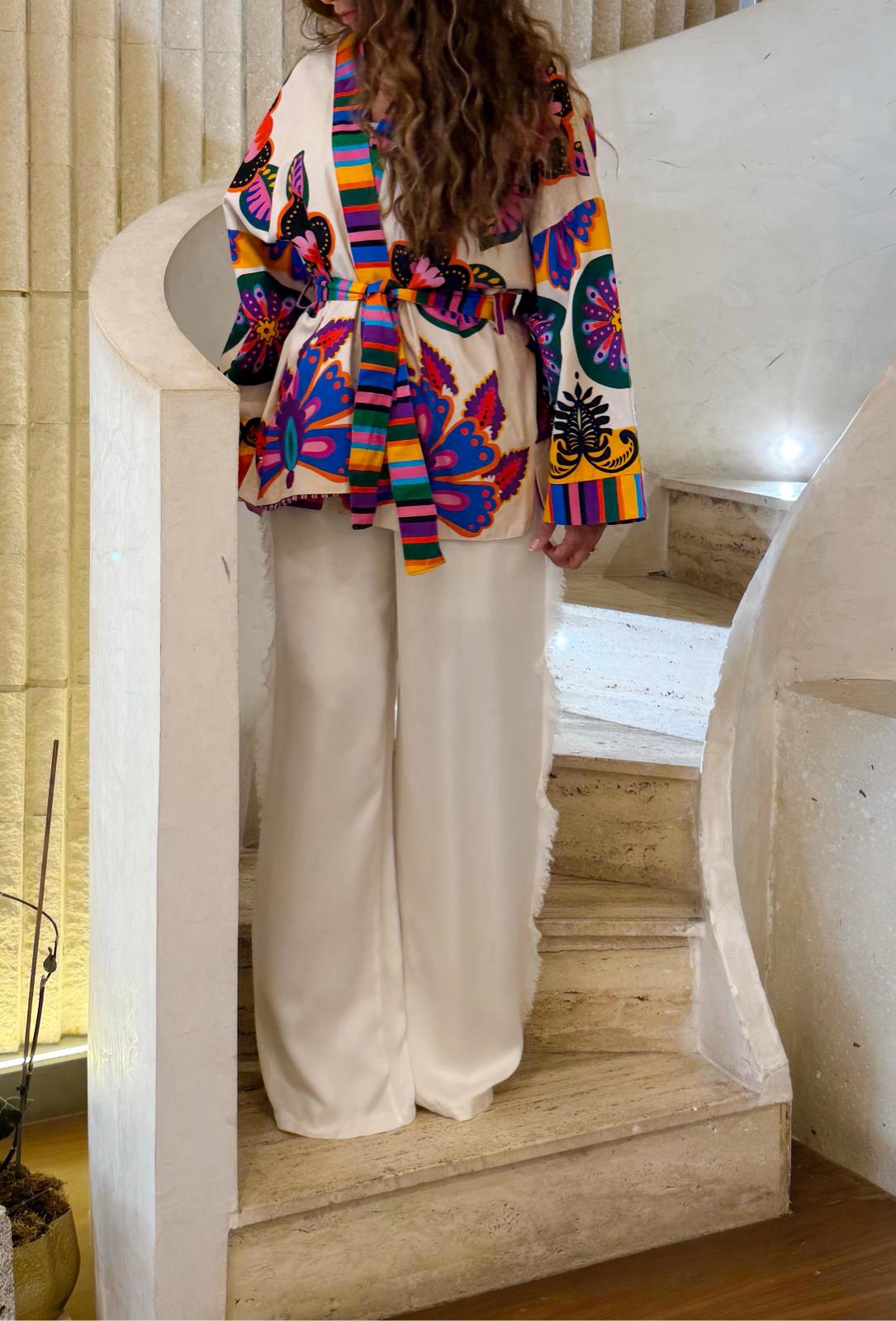 67058-1300 Retro Inspired Belted Kimono