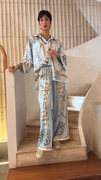 Baroque and Chain Detailed Satin Shirt and Pants KD88015/9099VS-10