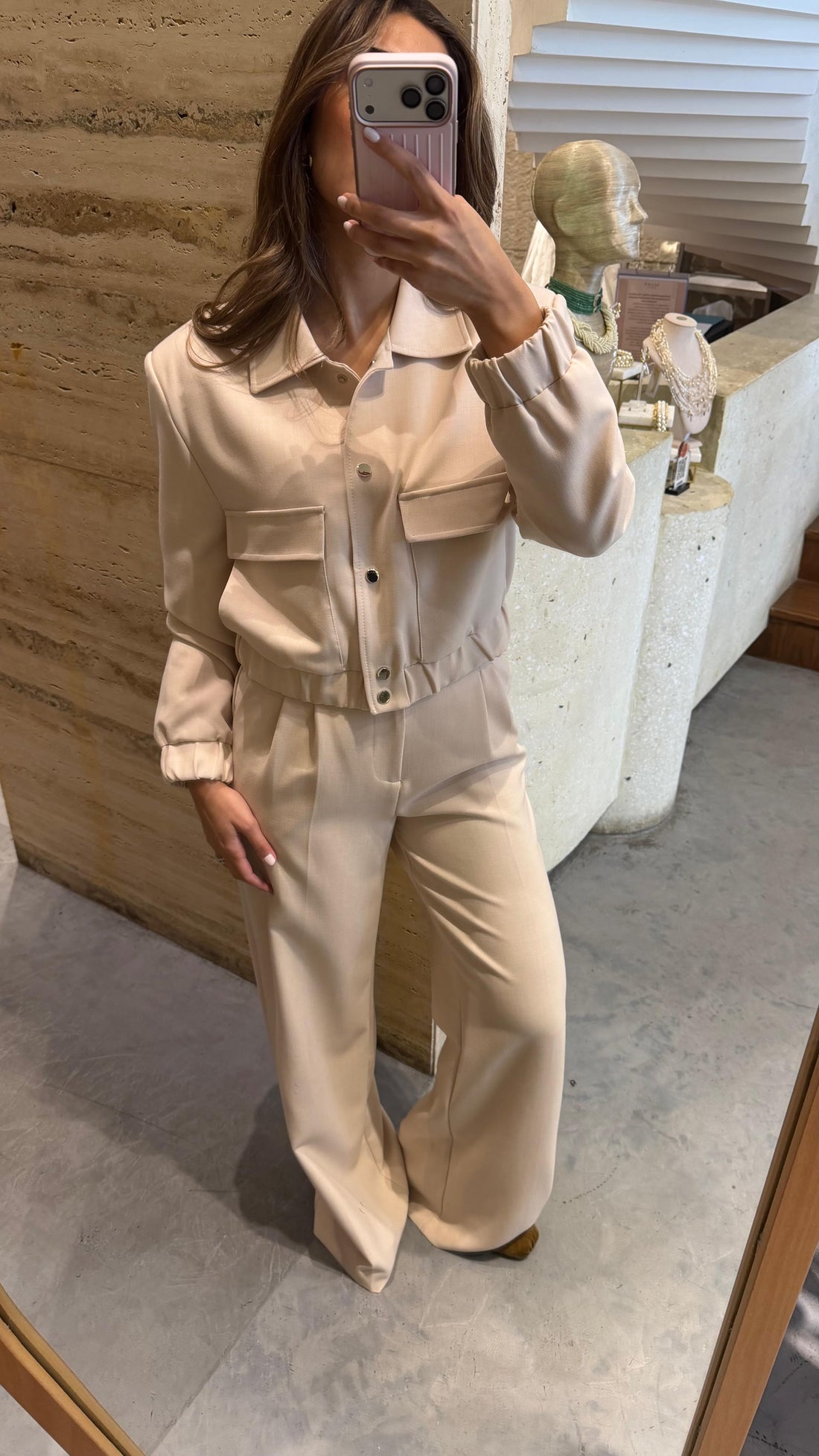 V2575 SET Bomber Jacket and Wide Leg Pants سترة بومبر وبنطال واسع الساق