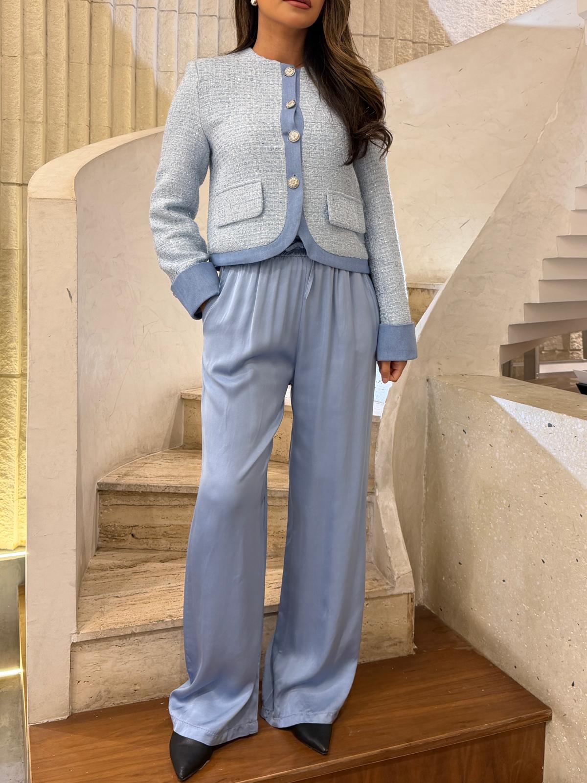 DB14570VS Wide Leg Satin Pants بنطلون ساتان واسع الساق - Brown Loft