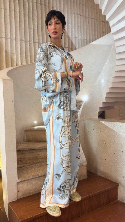 Baroque and Chain Detailed Satin Shirt and Pants KD88015/9099VS-10