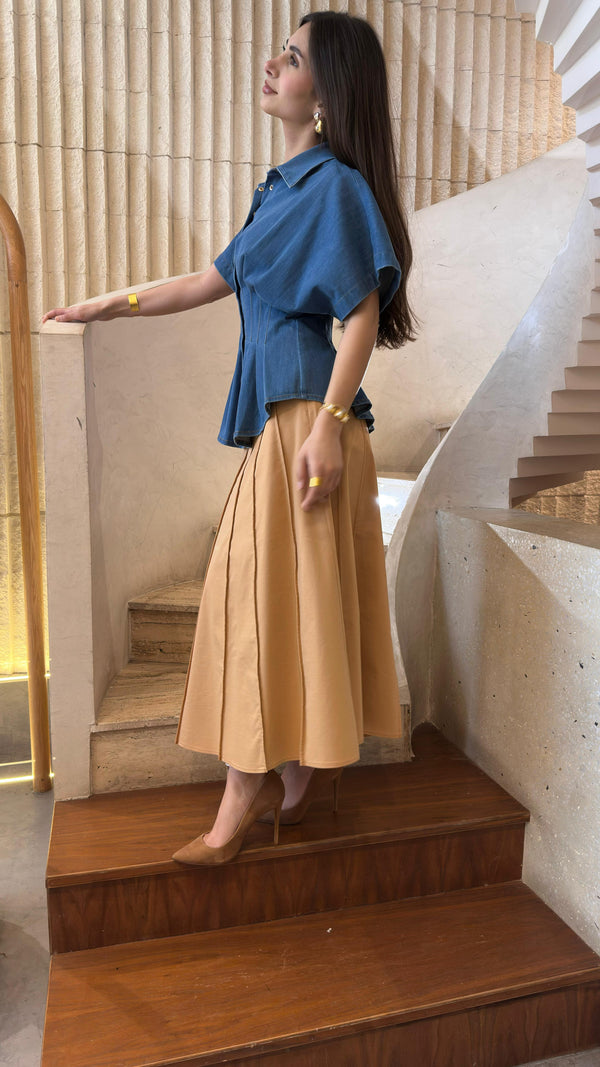 6208011 Pleated Denim Shirt