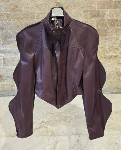 T2215 Faux Leather Cropped Jacket