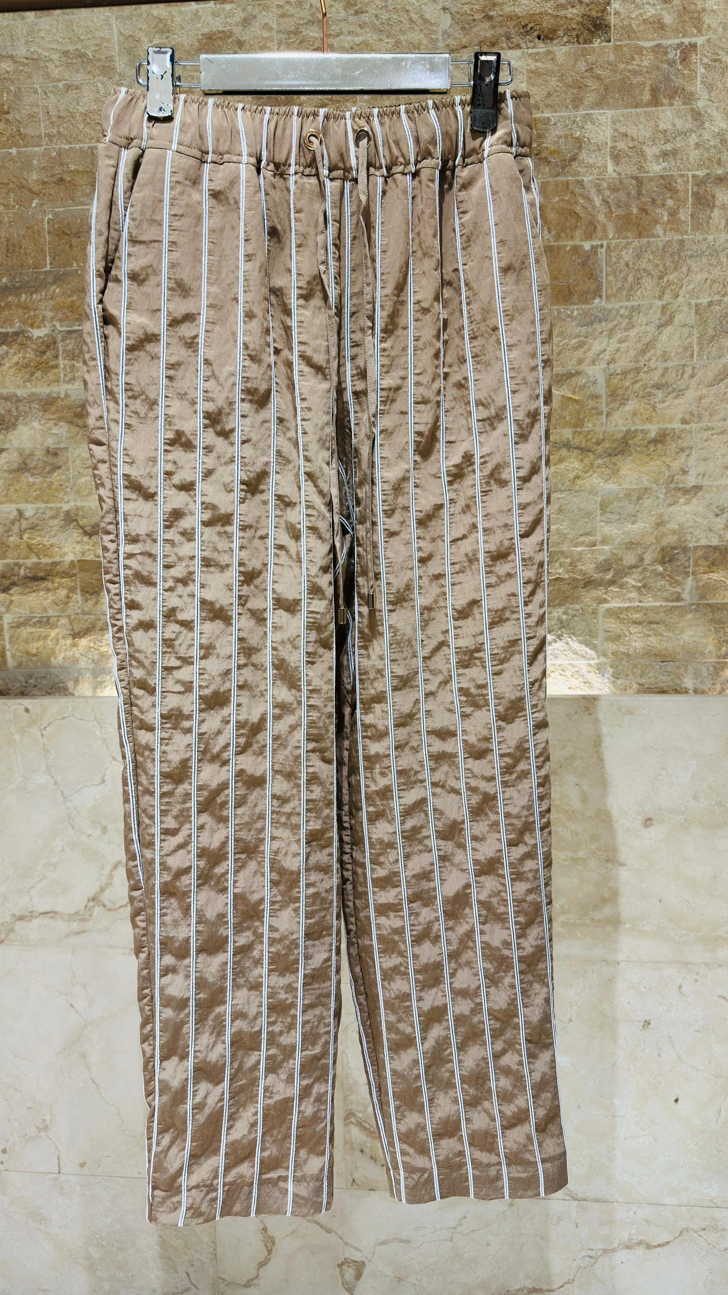 MS2615054/4026 Striped Sleeveless Poplin Top and Pants توب وبنطلون من البوبلين بدون أكمام مخططs - Brown Loft
