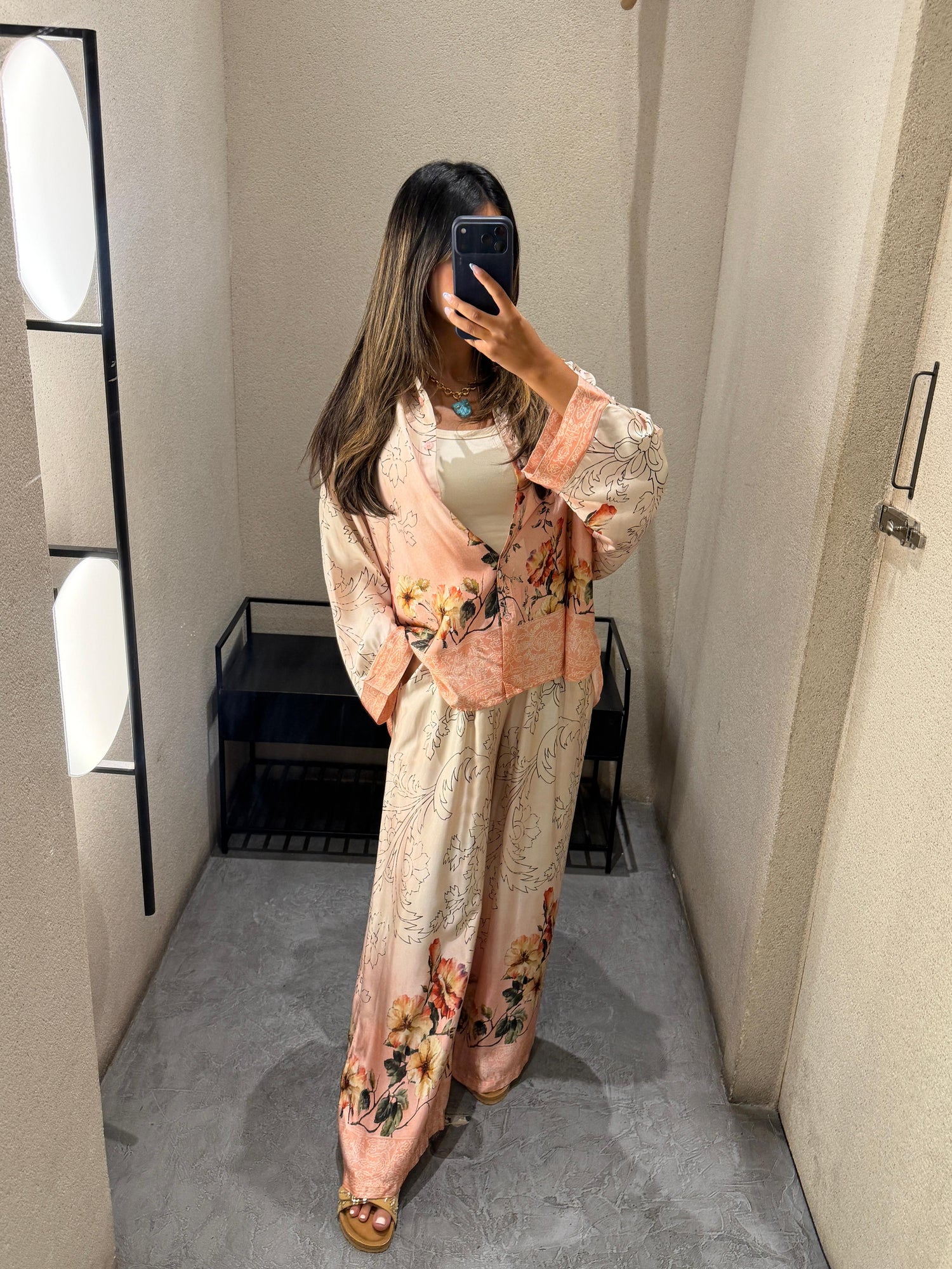 Floral Print Satin Shirt and Pants Sets KD8658/7789VS
