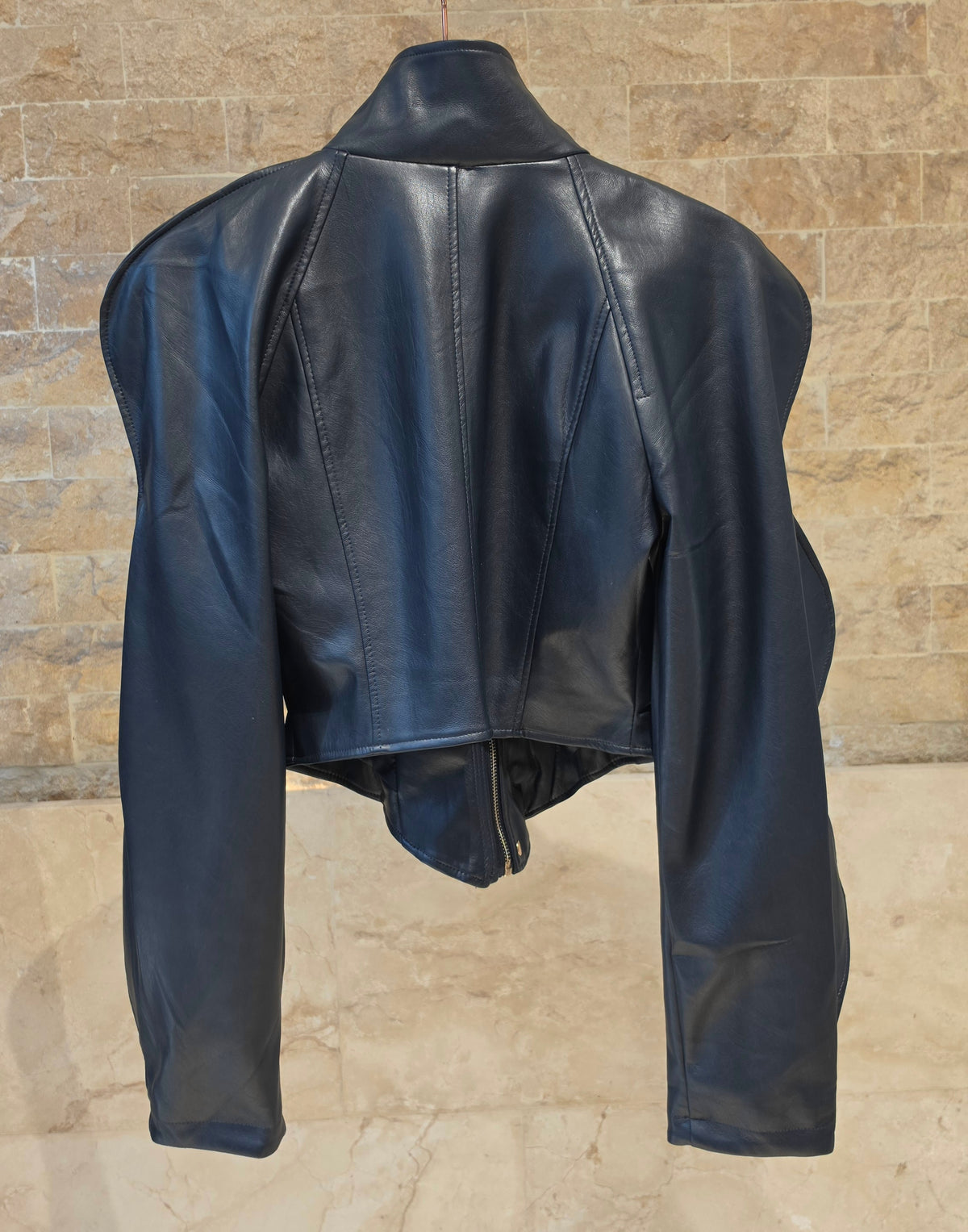 T2215 Faux Leather Cropped Jacket